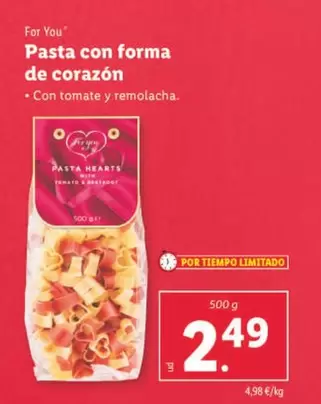 Oferta de For You - Pasta Con Forma De Corazon por 2,49€ en Lidl