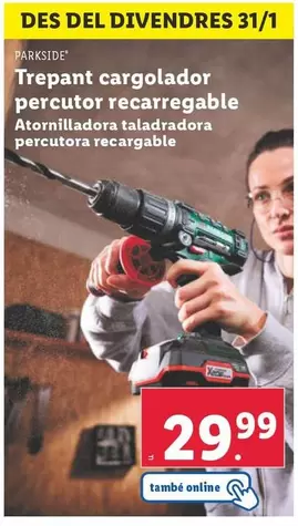 Oferta de Parkside - Atornilladora Taladradora Percutora Recargable  por 29,99€ en Lidl