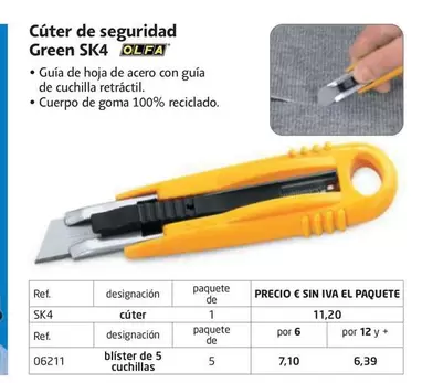 Oferta de Olfa - Cúter De Seguridad Green SK4 por 11,2€ en RAJA