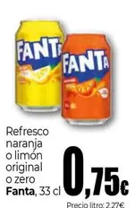 Oferta de Fanta - Refresco Naranja O Limón Original O Zero por 0,75€ en Unide Supermercados