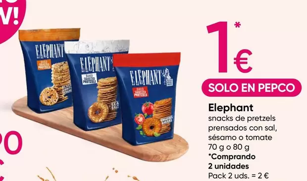 Oferta de Elephant - Snacks De Pretzels Prenasados Con Sal, Sésamo O Tomate por 1€ en Pepco