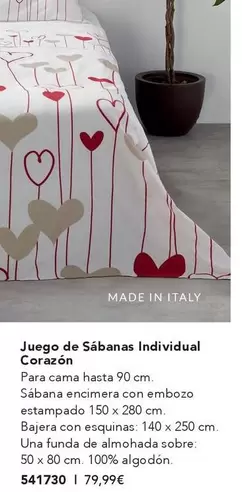 Oferta de Juego De Sábanas Individual Corazon por 79,99€ en AVON