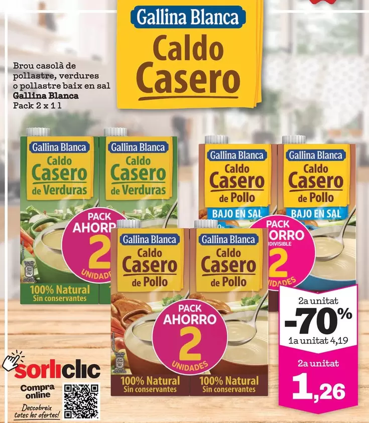 Oferta de Gallina Blanca - Brou Casolà De Pollastre, Verdures O Pollastre Baix En Sal  por 4,19€ en Sorli