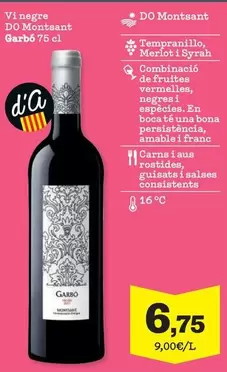 Oferta de Tempranillo - V.l Negre Do Montsant por 6,75€ en Sorli