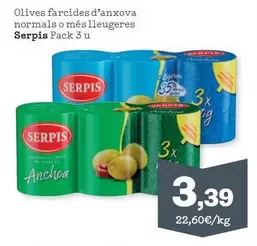 Oferta de Serpis - Olives Farcides D'anxova Normals O Més Lleugeres  por 3,39€ en Sorli