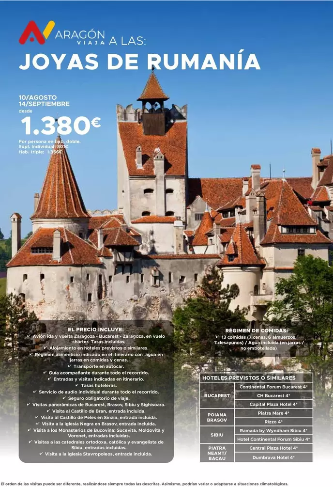 Oferta de Continental - Joyas De Rumania por 1380€ en Halcón Viajes