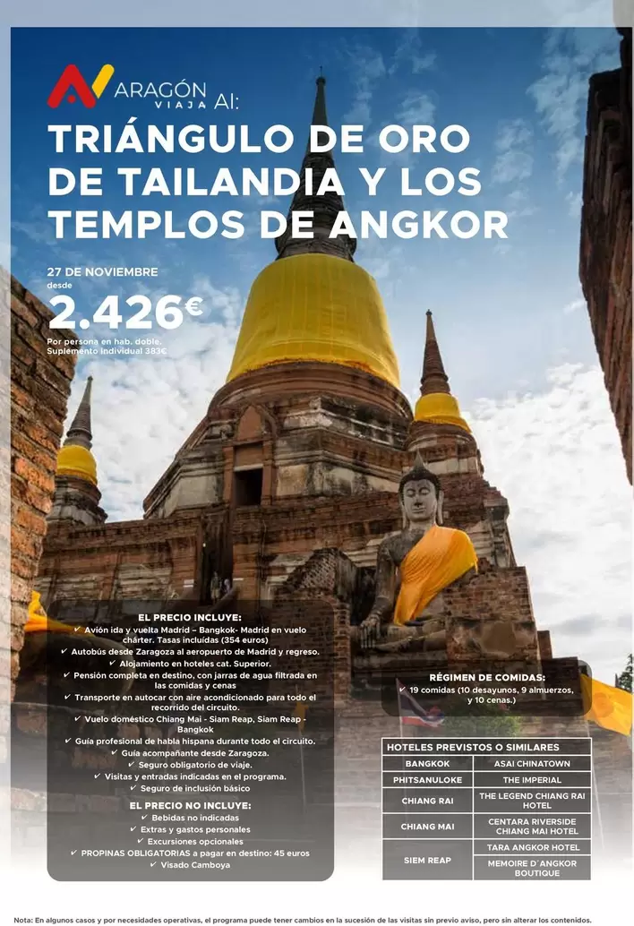 Oferta de Aire - Triangulo De Oro De Tailandia Y Los Templos De Angkor por 2426€ en Halcón Viajes