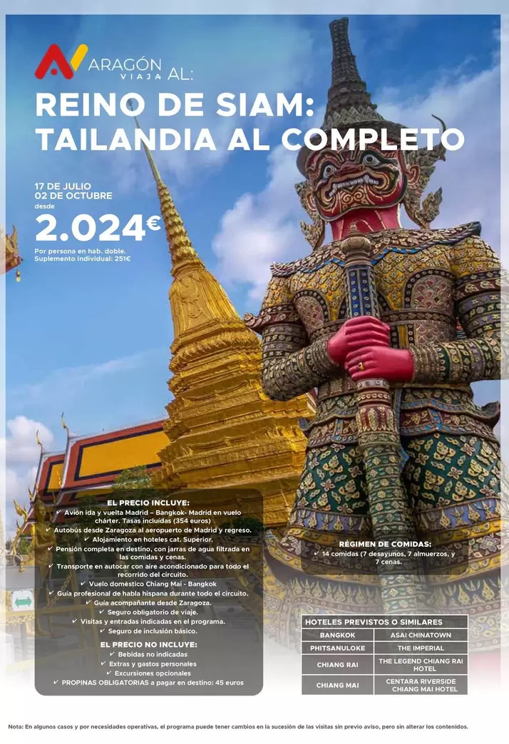 Oferta de Aire - Aragon Al Reino De Siam: Tailandia Al Completo por 2024€ en Halcón Viajes