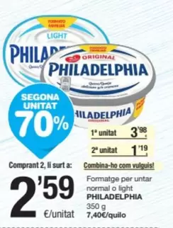 Oferta de Philadelphia - Formatge Per Untar Normal O Light por 3,98€ en SPAR Fragadis