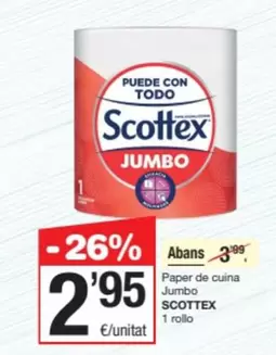 Oferta de Scottex - Paper De Cuina Jumbo por 2,95€ en SPAR Fragadis