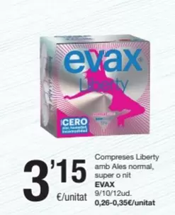 Oferta de Evax - Compreses Liberty Amb Ales Normal, Super O Nit por 3,15€ en SPAR Fragadis