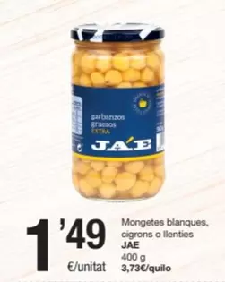 Oferta de JAE - Mongetes Blanques, Cigrons O Llenties por 1,49€ en SPAR Fragadis