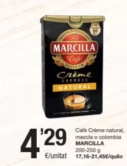 Oferta de Marcilla - Café Crème Natural, Mezcla O Colombia por 4,29€ en SPAR Fragadis