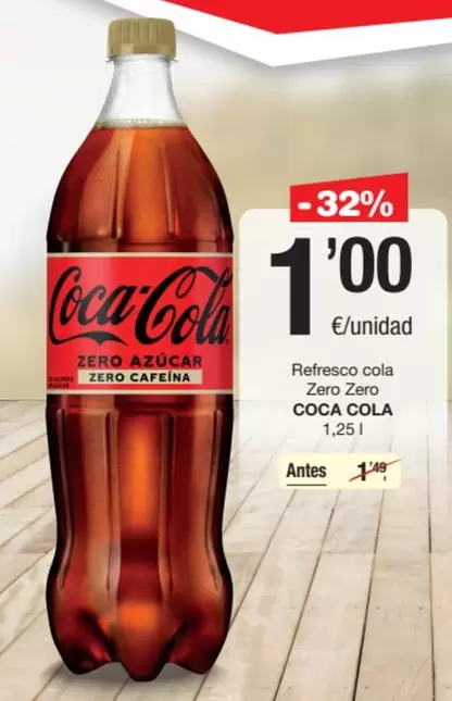 Oferta de Coca-Cola - Refresco Cola Zero Zero por 1€ en SPAR Fragadis