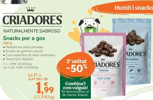 Oferta de Criadores - Snacks Para Perro por 3,99€ en Tiendanimal