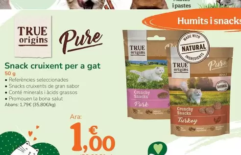 Oferta de True Origins - Snack Crujiente Para Gato por 1€ en Tiendanimal