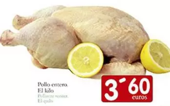 Oferta de Pollo Entero por 3,6€ en Supermercados Bip Bip