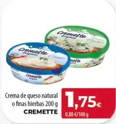 Oferta de Cremette - Crema De Queso Natural O Finas Hierbas por 1,75€ en SPAR Lanzarote