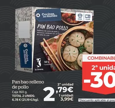 Oferta de Pan Bao Relleno De Pollo por 3,99€ en La Sirena