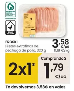 Oferta de Eroski - Filetes Extrafinos De Pechuga De Pollo por 3,58€ en Eroski