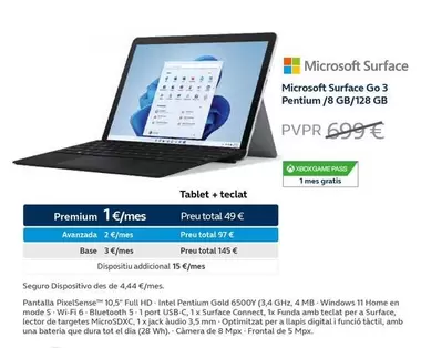 Oferta de Microsoft - Surface Go 3 por 1€ en Movistar