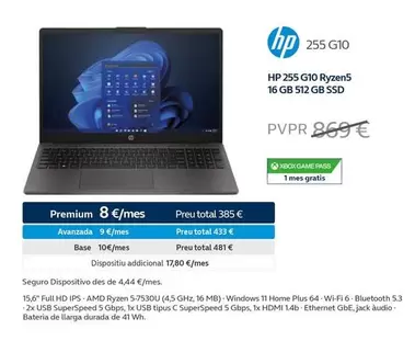 Oferta de Premium - HP 255 G10 Ryzen5 16 Gb 512 Gbs Ssd por 8€ en Movistar