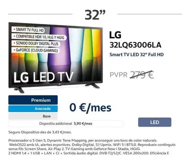 Oferta de LG - 32LQ63006LA Smart Tv LED 32" Full HD por 279€ en Movistar