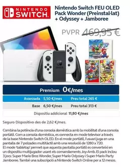 Oferta de Nintendo SWITCH  - FEU OLED Pack Wonder (Preinstal·lat) + Odyssey + Jamboree  en Movistar