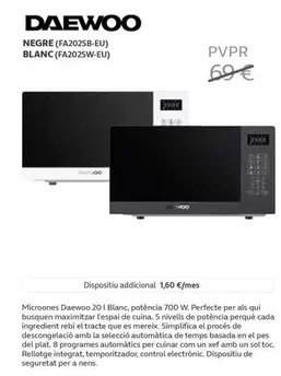 Oferta de Daewoo - NEGRE (FA202SB-EU) BLANC (FA202SW-EU) en Movistar