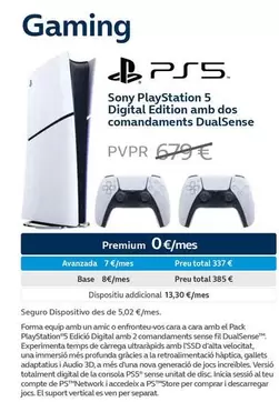 Oferta de Sony - PlayStation 5 Digital Edition Amb Dos Comandaments DualSense  por 679€ en Movistar