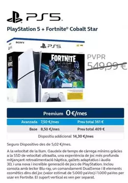 Oferta de PlayStation - Playstation 5 + Fortnite Cobalt Star por 549,99€ en Movistar