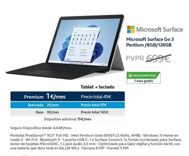 Oferta de Microsoft - Surface Go 3 Pentium / 8gb/128gb por 1€ en Movistar