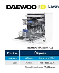 Oferta de Daewoo - Lavavajillas 15 Cubiertos por 289€ en Movistar