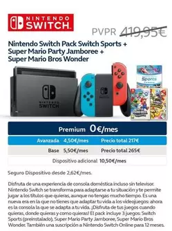 Oferta de Nintendo Switch - Pack Switch Sports/ Super Mario Party Jammbore/ Super Mario Bros Wonder por 217€ en Movistar