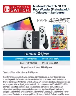 Oferta de Nintendo Switch OLED SWITCH. Pack Wonder (Preinstalado) + Odyssey + Jamboree por 265€ en Movistar