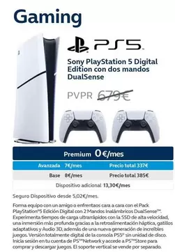 Oferta de Gaming - Sony Playstation 5 Digital Edition Con Dos Mandos Dualsense por 549€ en Movistar