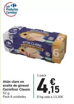 Oferta de Carrefour - Classic Atún Claro En Aceite De Girasol  por 4,15€ en Carrefour Express