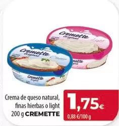 Oferta de Cremette - Crema De Queso Natural Finas Hierbas O Light por 1,75€ en Spar Tenerife