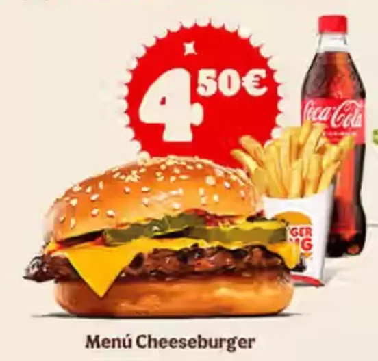 Oferta de Coca-Cola - Menú Cheeseburger por 4,5€ en Burger King