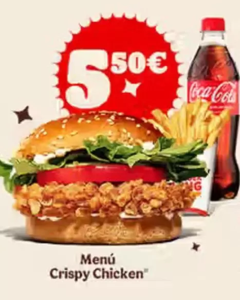 Oferta de Coca-Cola - Menú Crispy Chicken por 5,5€ en Burger King