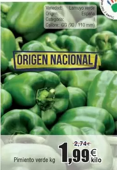 Oferta de Origen - Pimiento Verde por 1,99€ en Froiz