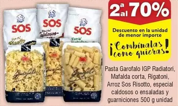 Oferta de Sos - Pasta Garofalo IGP Radiatori, Maflalda Corta, Rigatoni, Arroz  Rigotorio, O Caldossos O Ensaladas Y Guarniciones en Froiz