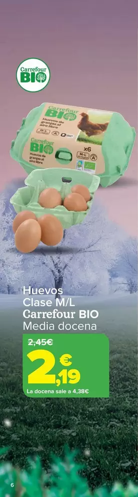 Oferta de Carrefour Bio - Huevos Clase M/L por 2,19€ en Carrefour