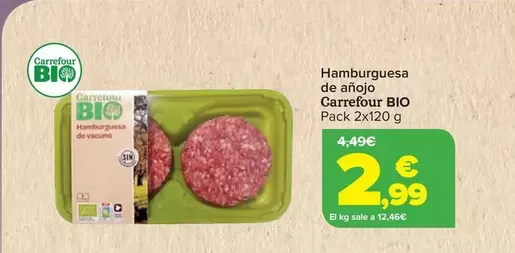 Oferta de Carrefour Bio - Hamburguesa De Añojo por 2,99€ en Carrefour