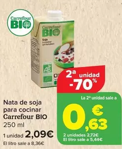 Oferta de Carrefour Bio - Nata De Soja Para Cocinar  por 2,09€ en Carrefour