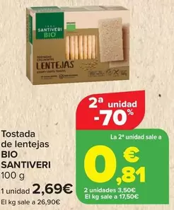 Oferta de Santiveri - Tostada  De Lentejas  Bio  por 2,69€ en Carrefour