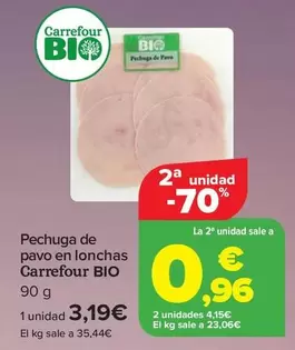 Oferta de Carrefour Bio - Pechuga De Pavo En Lonchas por 3,19€ en Carrefour