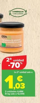 Oferta de Carlota Organic - Pate De Pimiento Rojo O Berenjena Con Semillas De Girasol por 3,45€ en Carrefour