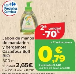 Oferta de Carrefour Bio - Jabón De Manos De Mandarina Y Bergamota Soft por 2,65€ en Carrefour