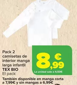 Oferta de TEX Bio - Pack 2 Camisetas De Interior Manga Larga Infantil por 8,99€ en Carrefour